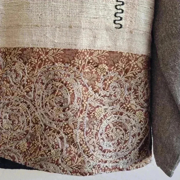 Vintage silk blend patchwork tapestry shaket lightweight jacket blazer medium - Picture 8 of 13